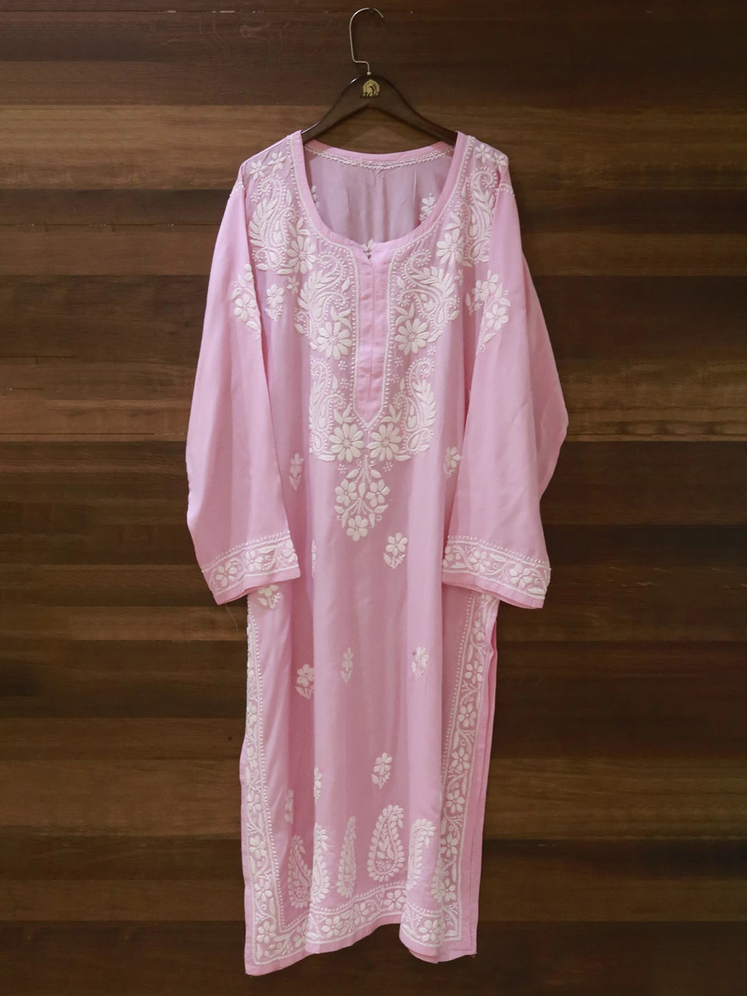 Ada Hand Embroidered Baby Pink Modal Lucknowi Chikankari Straight Kurta A411503