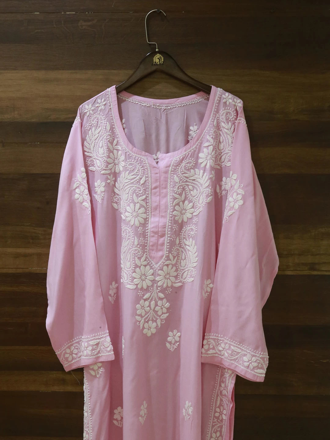 Ada Hand Embroidered Baby Pink Modal Lucknowi Chikankari Straight Kurta A411503