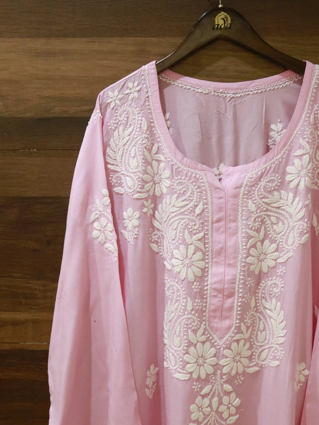 Ada Hand Embroidered Baby Pink Modal Lucknowi Chikankari Straight Kurta A411503