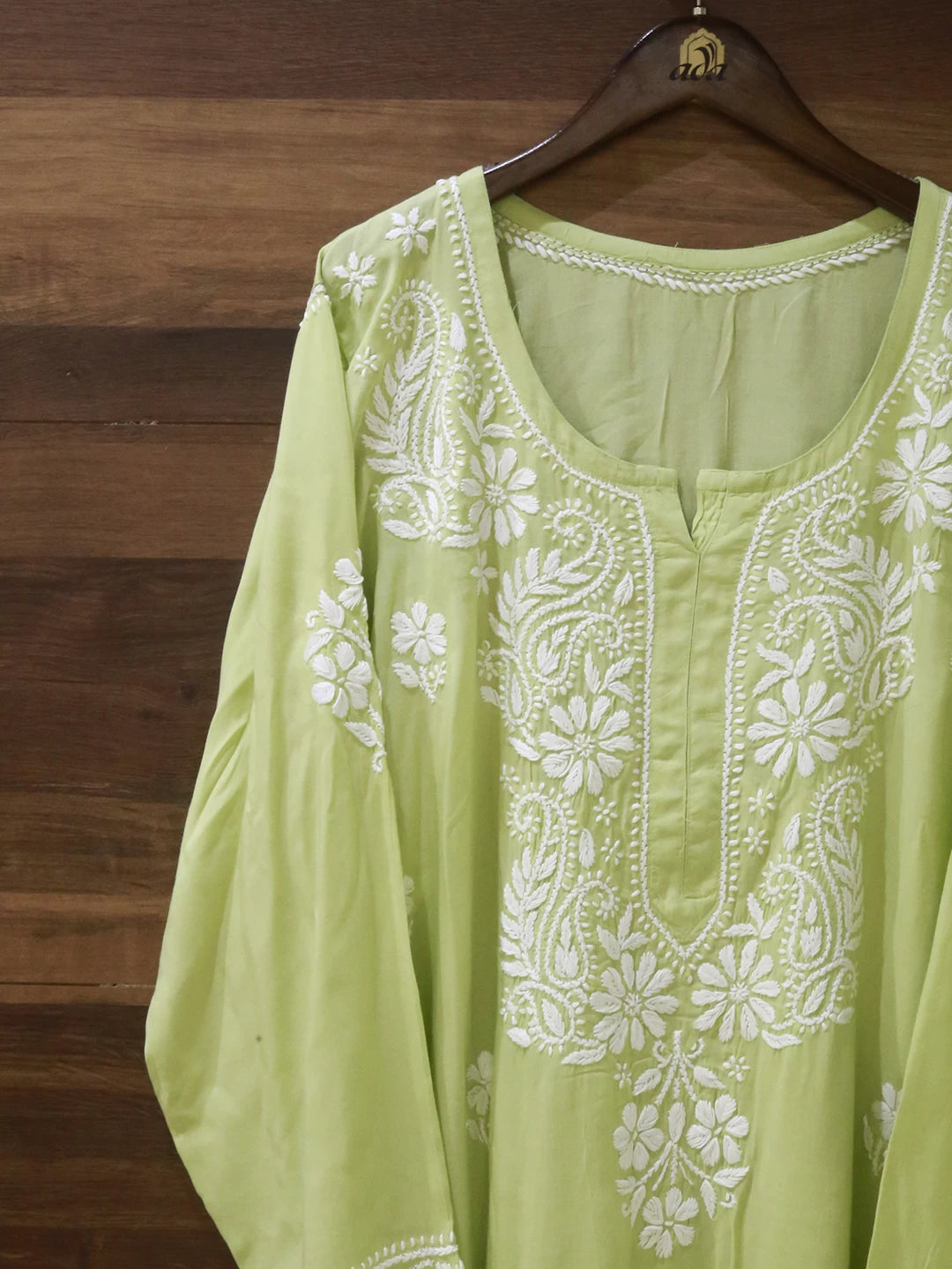 Ada Hand Embroidered Pista Green Modal Lucknowi Chikankari Straight Kurta A411500