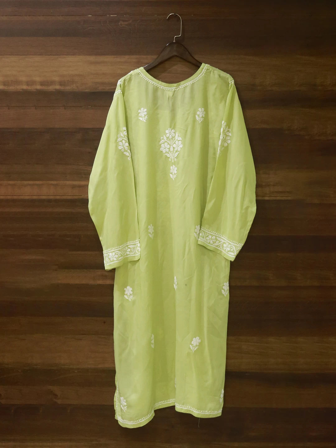 Ada Hand Embroidered Pista Green Modal Lucknowi Chikankari Straight Kurta A411500