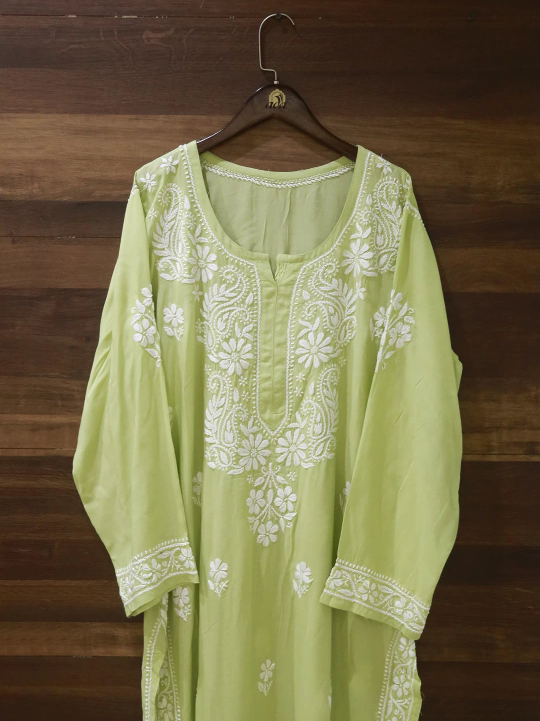 Ada Hand Embroidered Pista Green Modal Lucknowi Chikankari Straight Kurta A411500