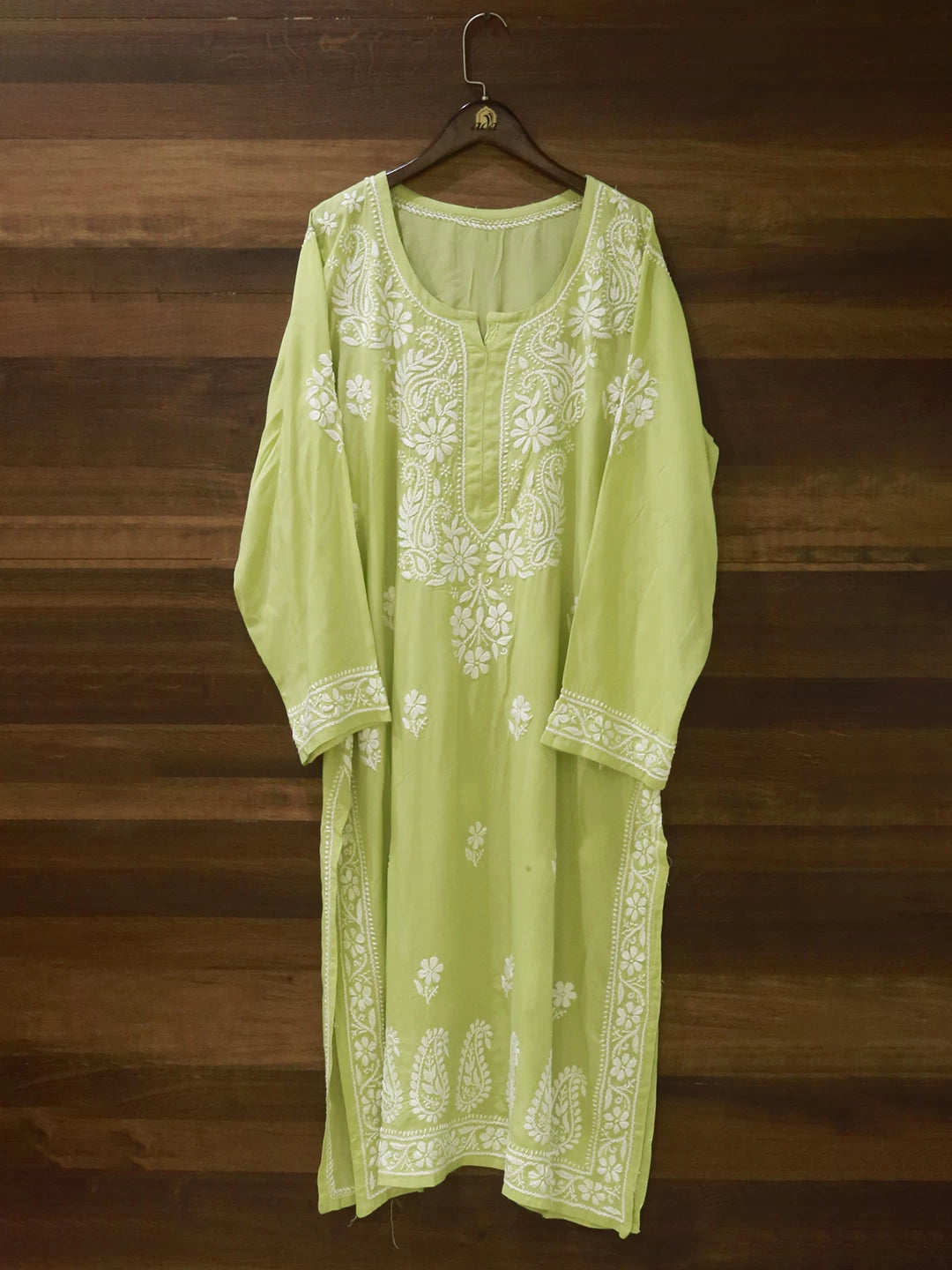 Ada Hand Embroidered Pista Green Modal Lucknowi Chikankari Straight Kurta A411500
