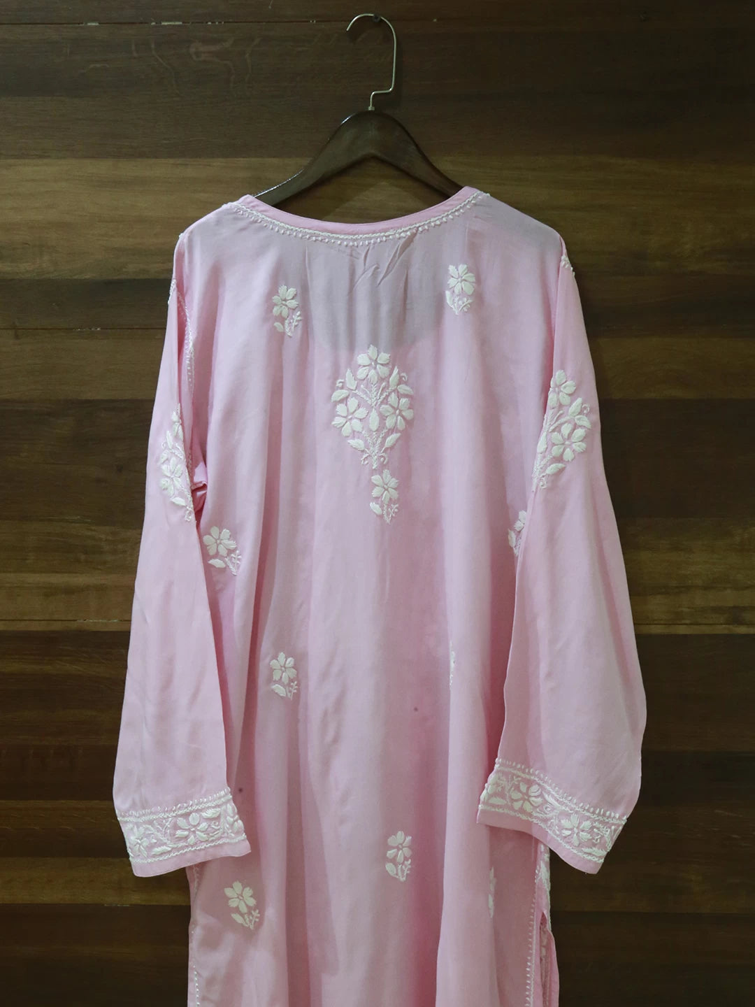Ada Hand Embroidered Baby Pink Modal Lucknowi Chikankari Straight Kurta A411503