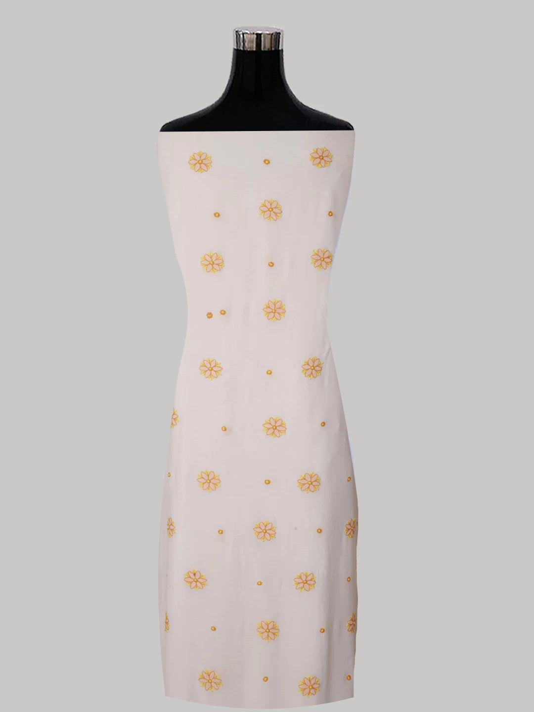Ada Hand Embroidered Pearl White Viscose Georgette Lucknowi Chikankari Unstitched Kurta Piece 01A373733