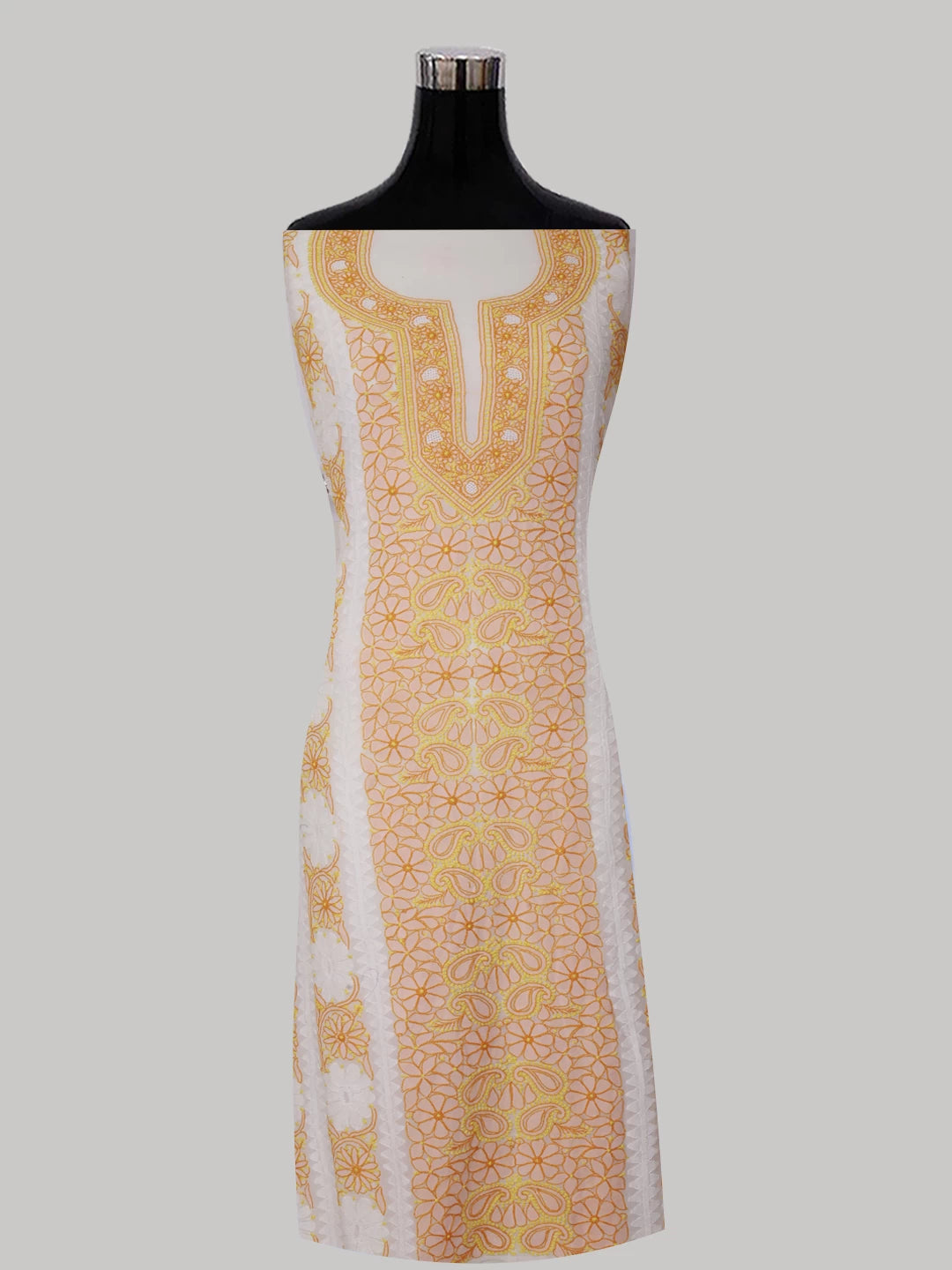 Ada Hand Embroidered Pearl White Viscose Georgette Lucknowi Chikankari Unstitched Kurta Piece 01A373733
