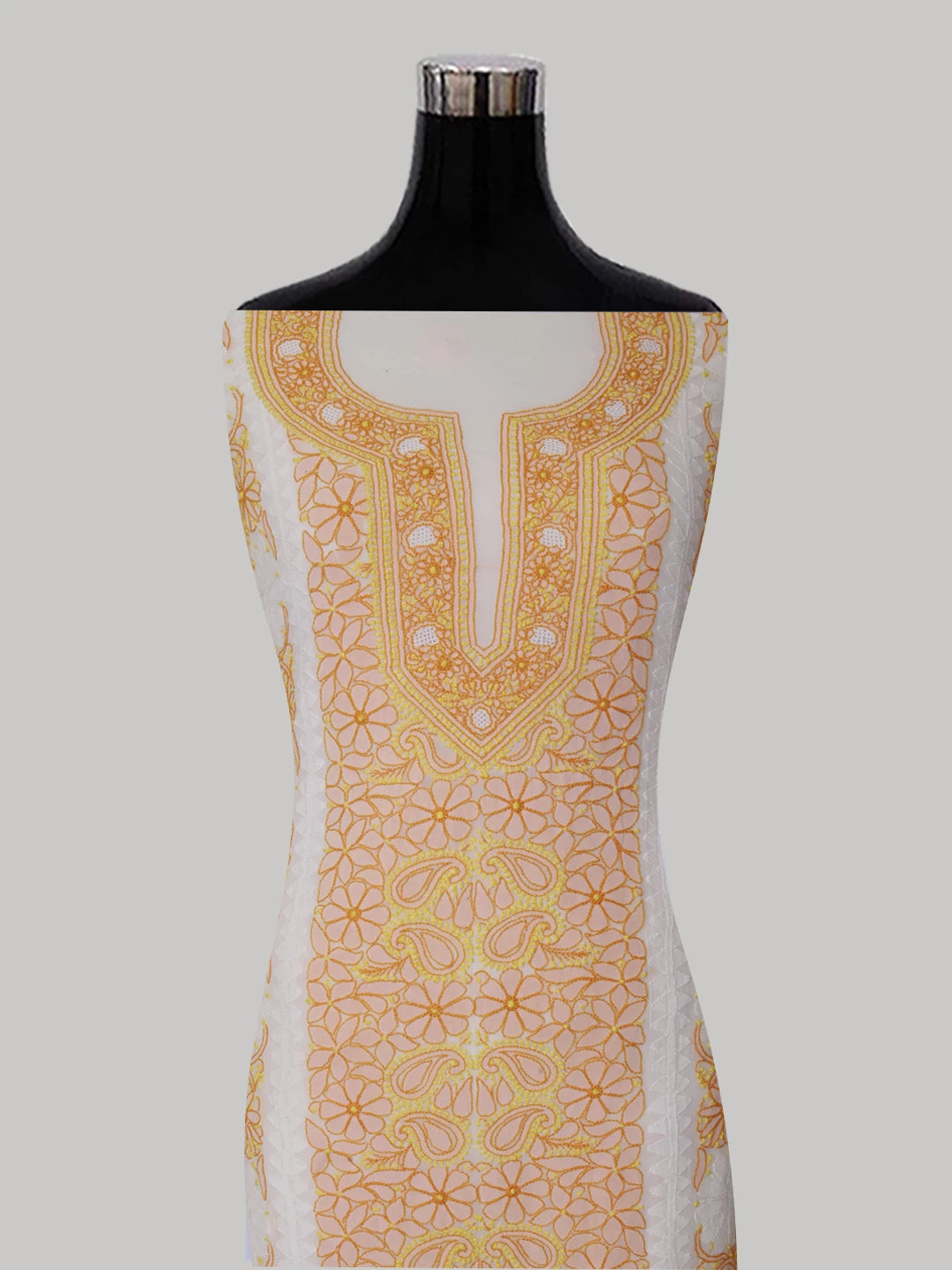 Ada Hand Embroidered Pearl White Viscose Georgette Lucknowi Chikankari Unstitched Kurta Piece 01A373733