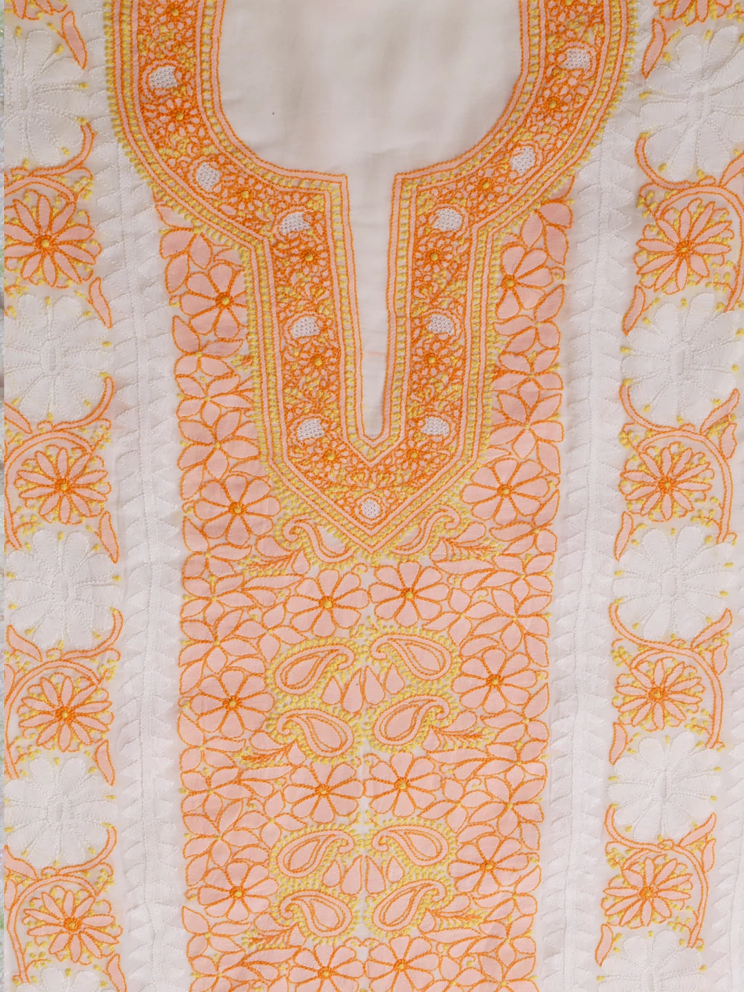 Ada Hand Embroidered Pearl White Viscose Georgette Lucknowi Chikankari Unstitched Kurta Piece 01A373733
