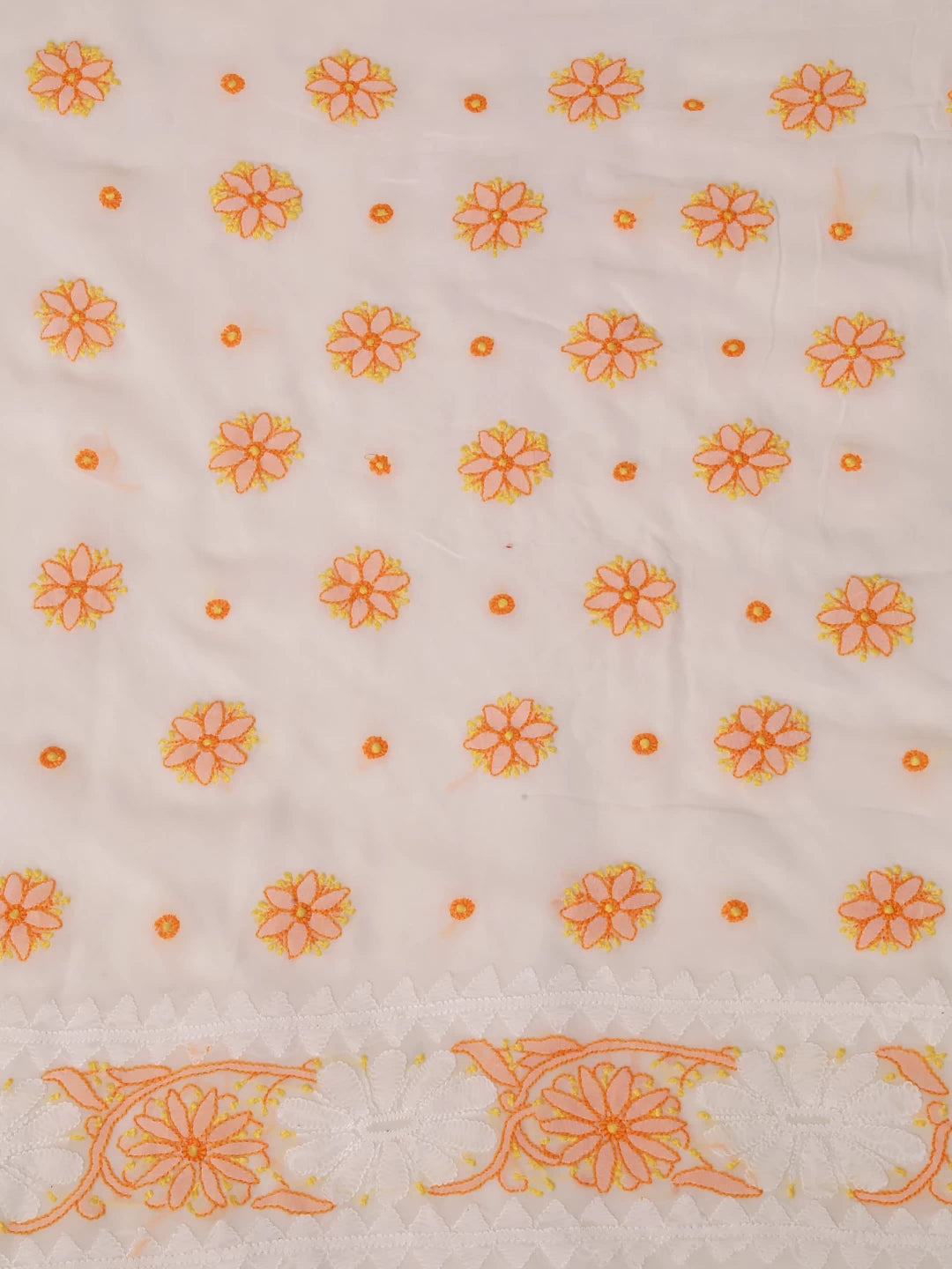Ada Hand Embroidered Pearl White Viscose Georgette Lucknowi Chikankari Unstitched Kurta Piece 01A373733