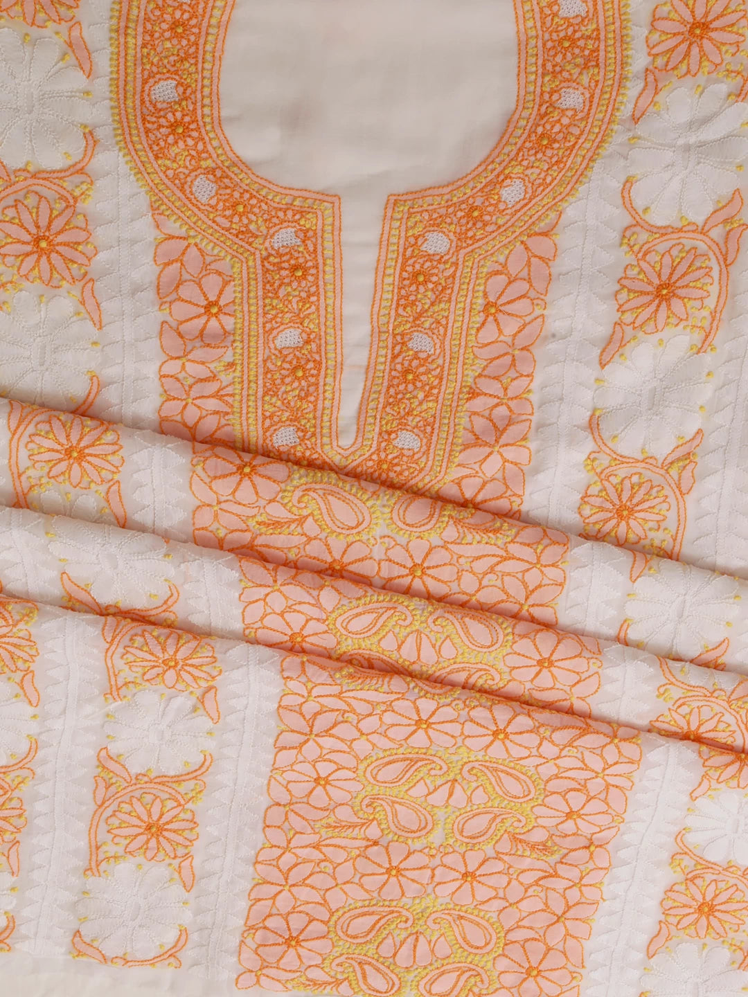 Ada Hand Embroidered Pearl White Viscose Georgette Lucknowi Chikankari Unstitched Kurta Piece 01A373733