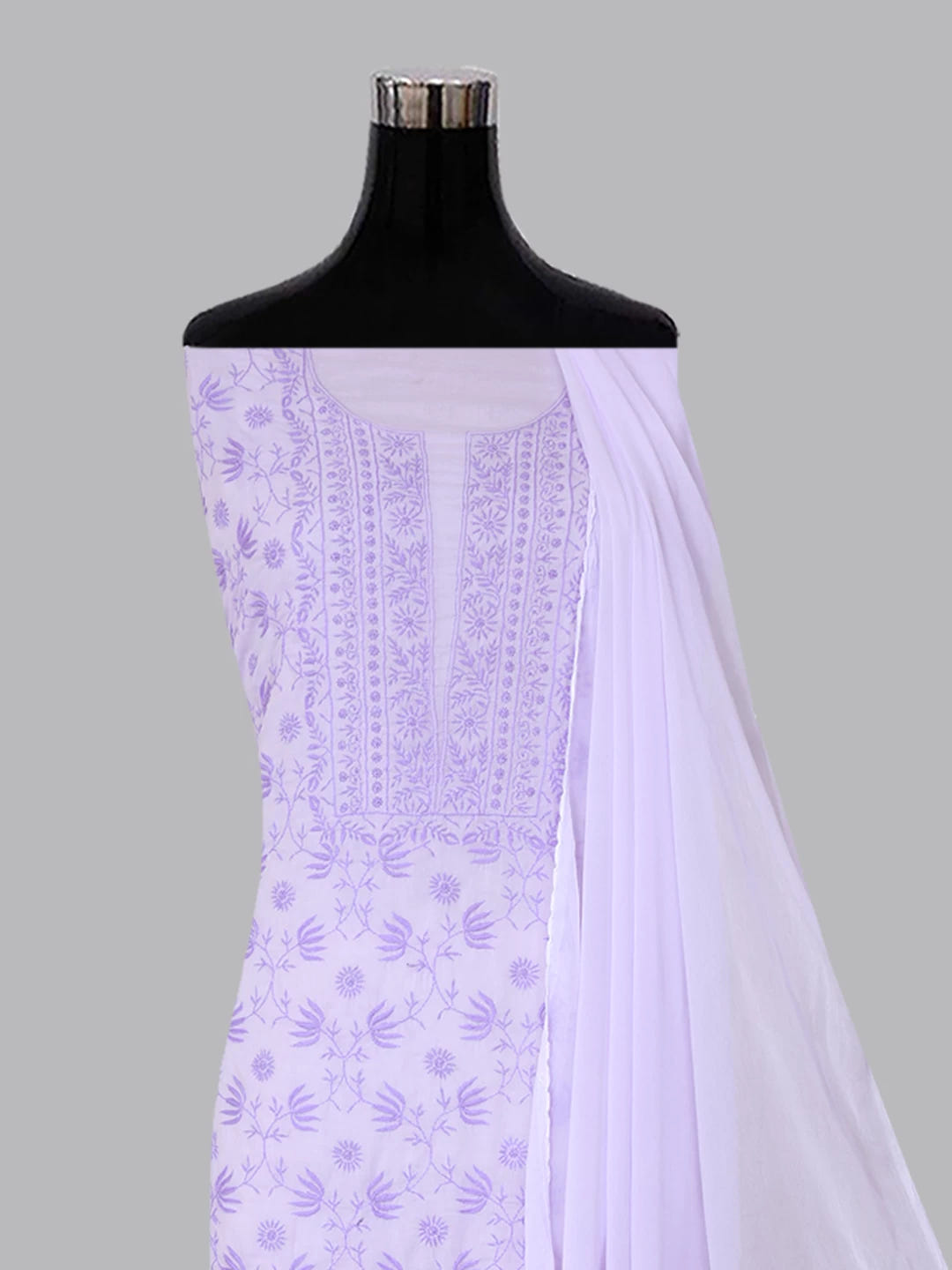 Ada Hand Embroidered Lavender Mul Cotton Lucknowi Chikankari Unstitched Suit Piece 01A369741