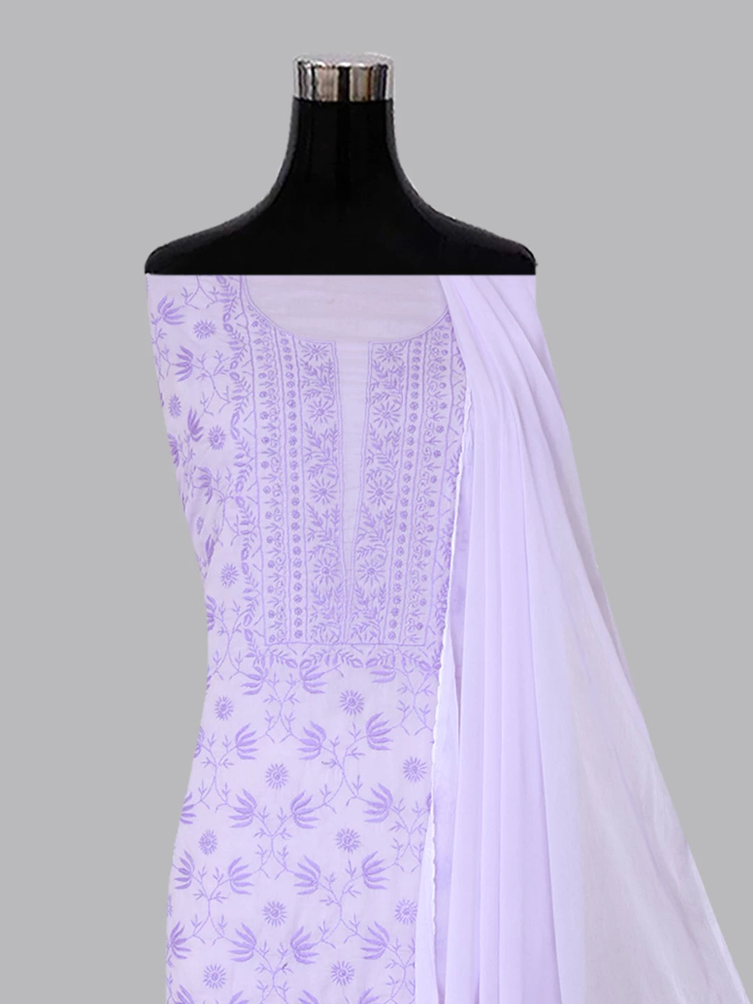 Ada Hand Embroidered Lavender Mul Cotton Lucknowi Chikankari Unstitched Suit Piece 01A369741