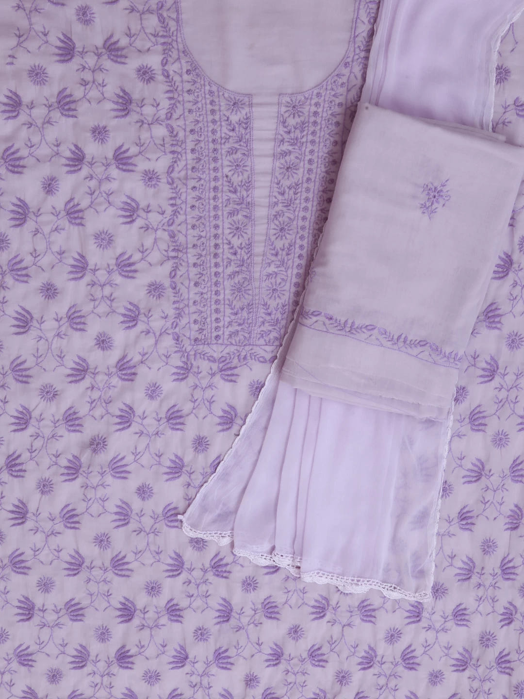 Ada Hand Embroidered Lavender Mul Cotton Lucknowi Chikankari Unstitched Suit Piece 01A369741