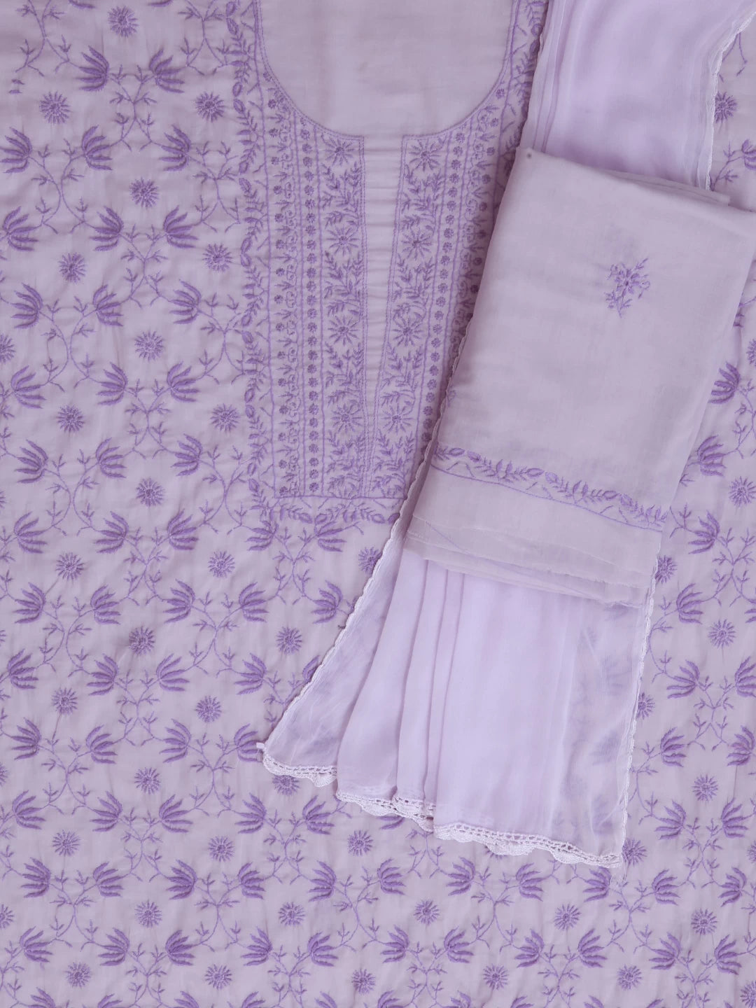 Ada Hand Embroidered Lavender Mul Cotton Lucknowi Chikankari Unstitched Suit Piece 01A369741