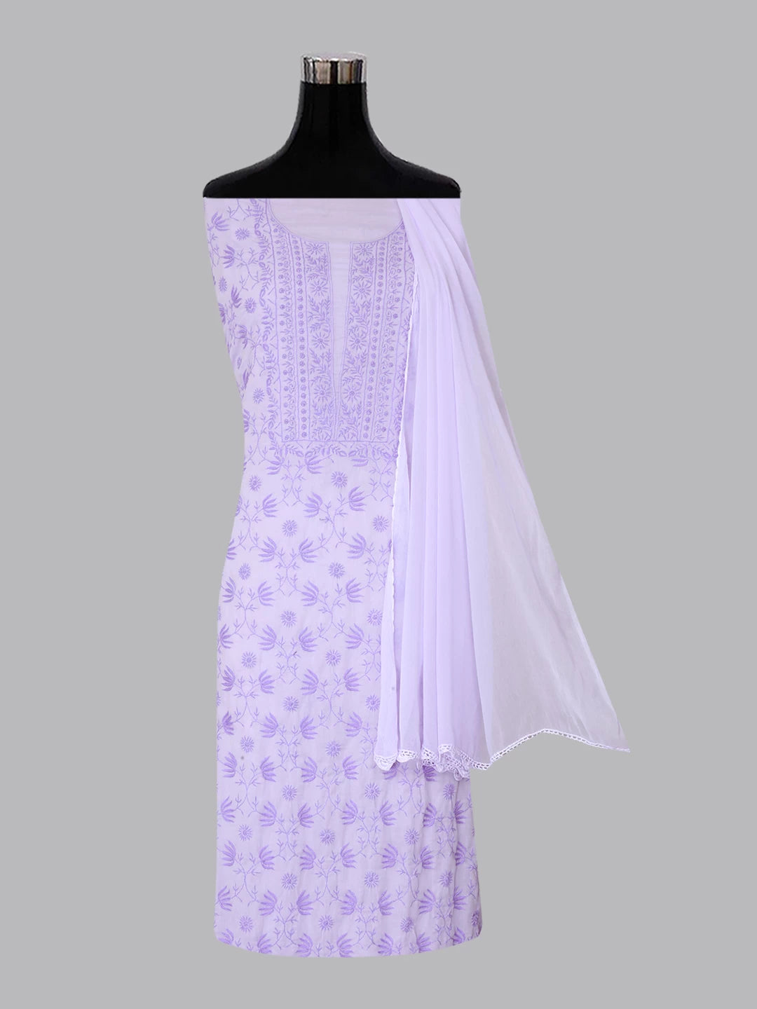 Ada Hand Embroidered Lavender Mul Cotton Lucknowi Chikankari Unstitched Suit Piece 01A369741
