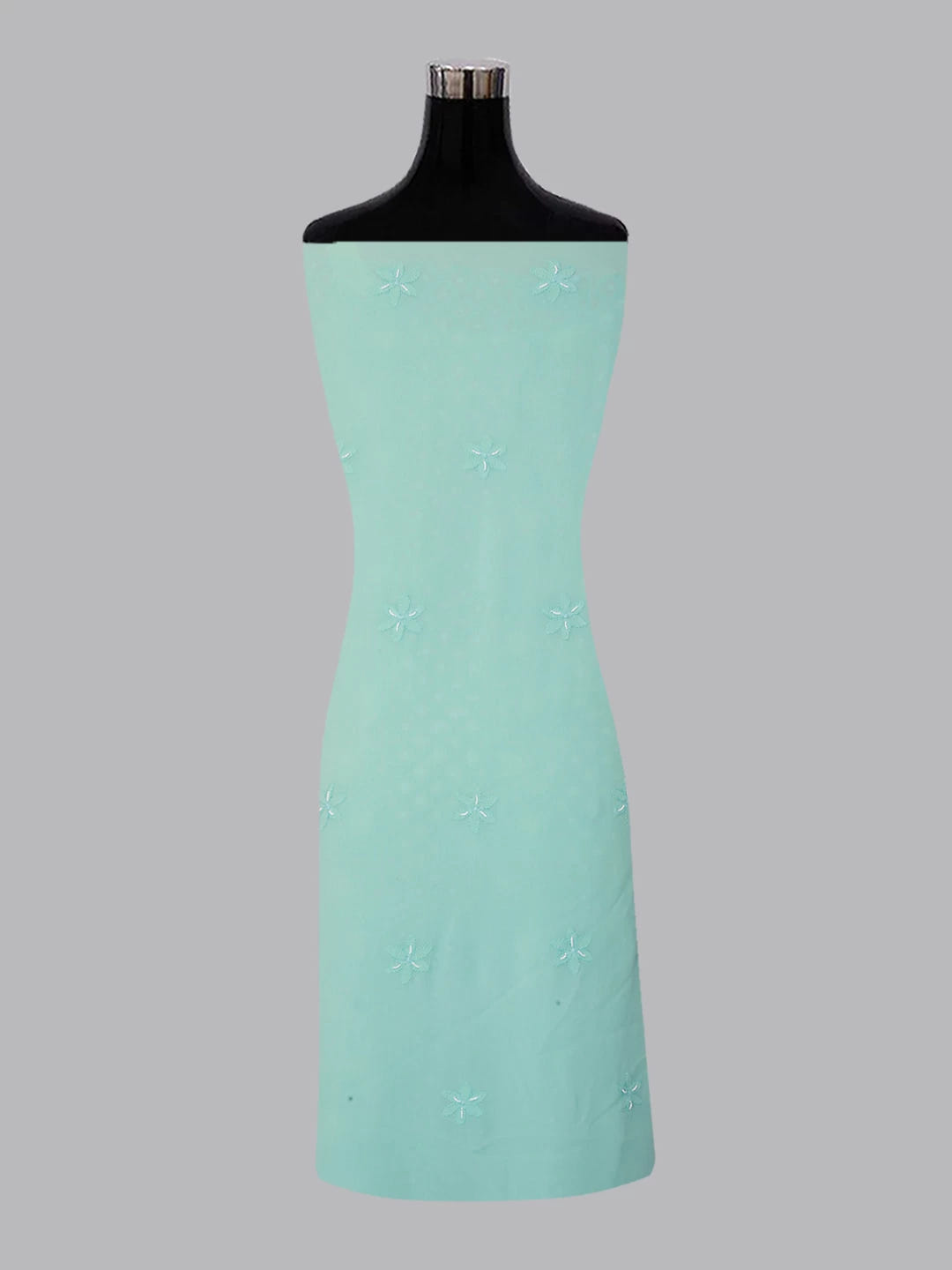 Ada Hand Embroidered Turquoise Green Viscose Georgette Lucknowi Chikankari Unstitched Kurta Dupatta Set With Pearl Work 01A257762