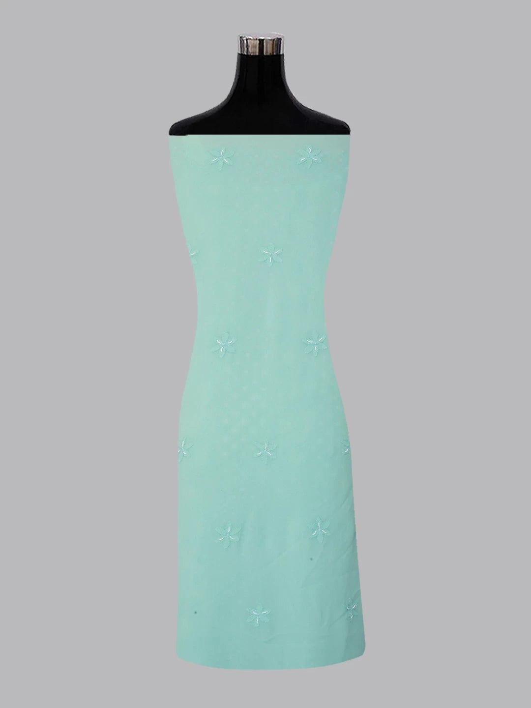 Ada Hand Embroidered Turquoise Green Viscose Georgette Lucknowi Chikankari Unstitched Kurta Dupatta Set With Pearl Work 01A257762