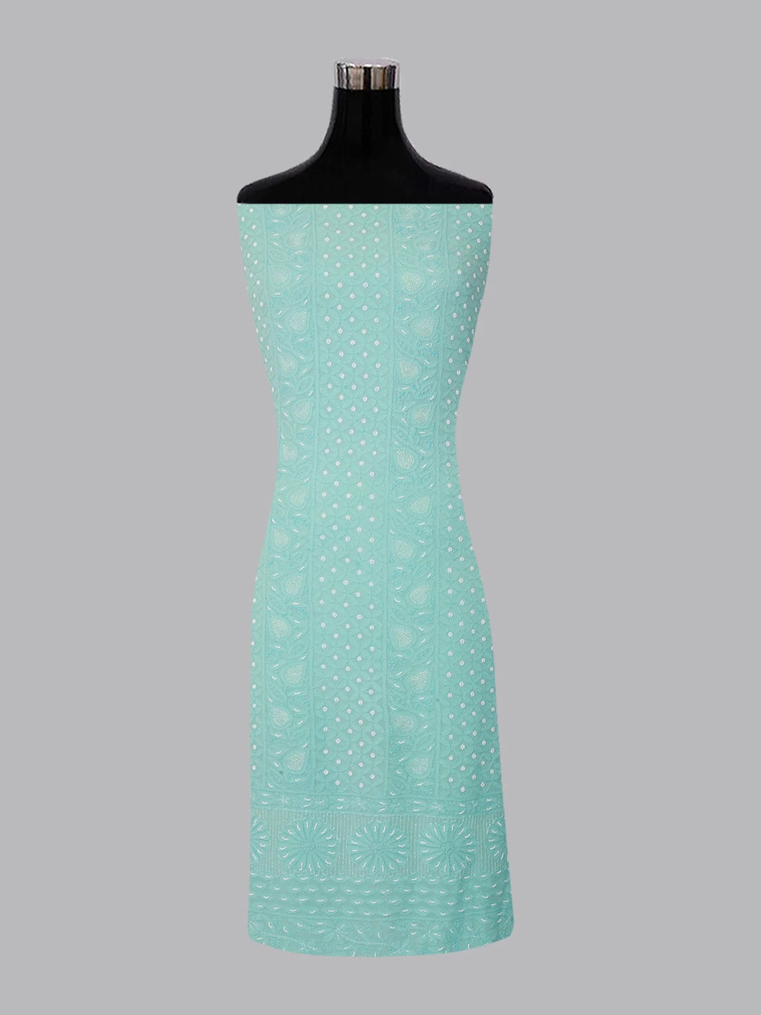 Ada Hand Embroidered Turquoise Green Viscose Georgette Lucknowi Chikankari Unstitched Kurta Dupatta Set With Pearl Work 01A257762