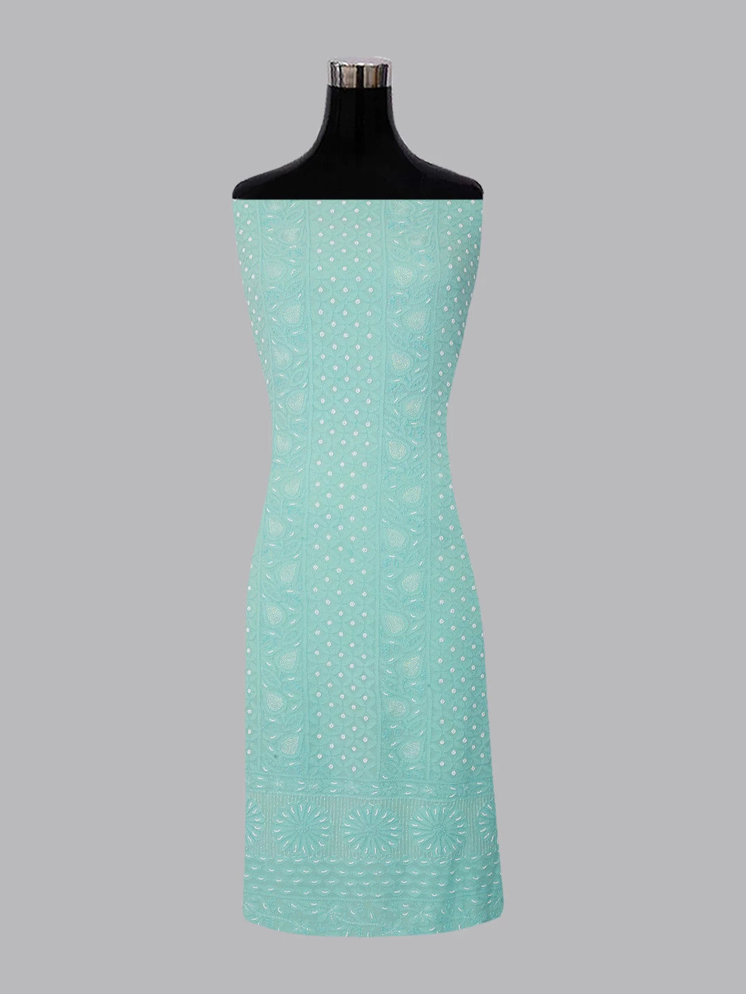 Ada Hand Embroidered Turquoise Green Viscose Georgette Lucknowi Chikankari Unstitched Kurta Dupatta Set With Pearl Work 01A257762