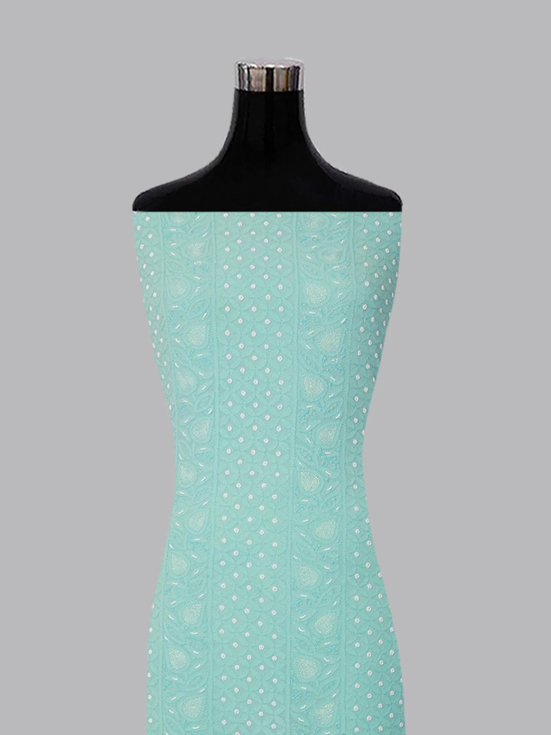Ada Hand Embroidered Turquoise Green Viscose Georgette Lucknowi Chikankari Unstitched Kurta Dupatta Set With Pearl Work 01A257762