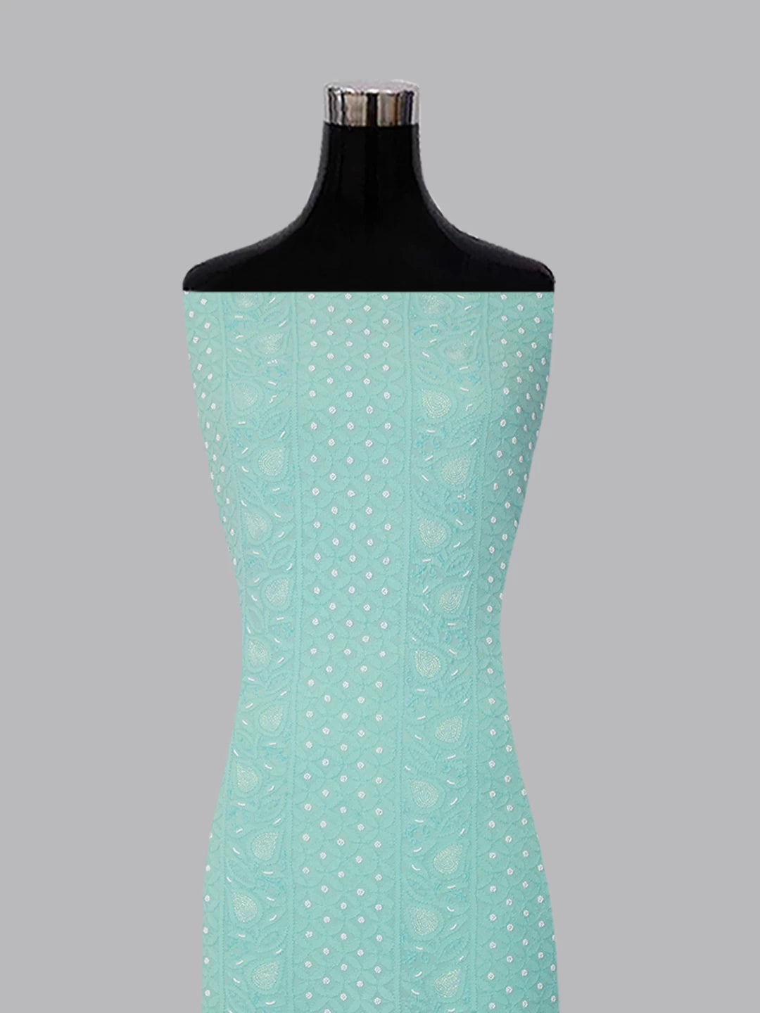 Ada Hand Embroidered Turquoise Green Viscose Georgette Lucknowi Chikankari Unstitched Kurta Dupatta Set With Pearl Work 01A257762