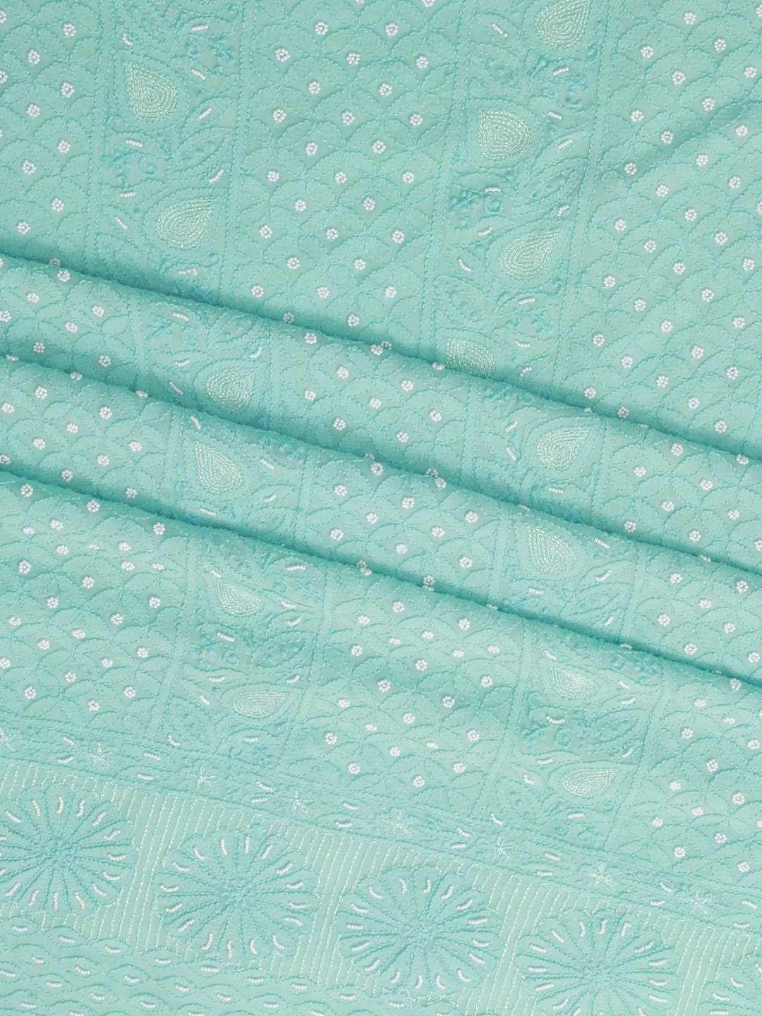 Ada Hand Embroidered Turquoise Green Viscose Georgette Lucknowi Chikankari Unstitched Kurta Dupatta Set With Pearl Work 01A257762
