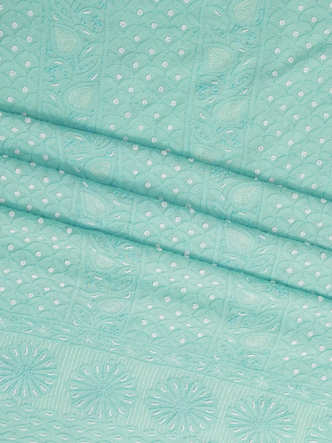 Ada Hand Embroidered Turquoise Green Viscose Georgette Lucknowi Chikankari Unstitched Kurta Dupatta Set With Pearl Work 01A257762