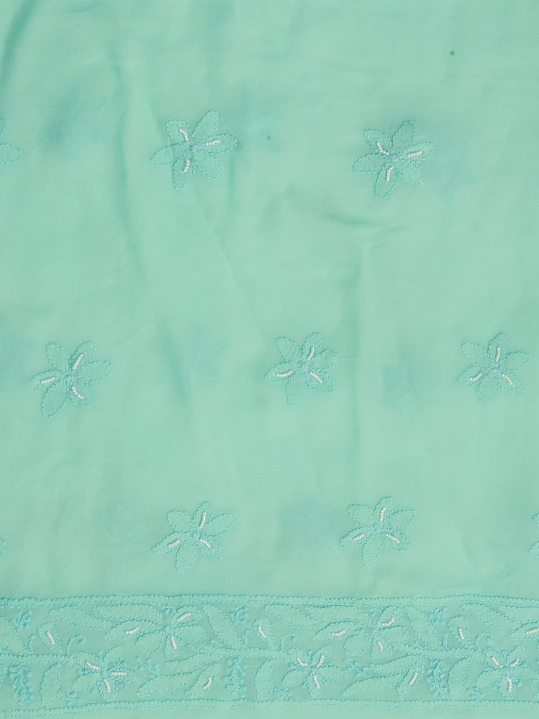 Ada Hand Embroidered Turquoise Green Viscose Georgette Lucknowi Chikankari Unstitched Kurta Dupatta Set With Pearl Work 01A257762