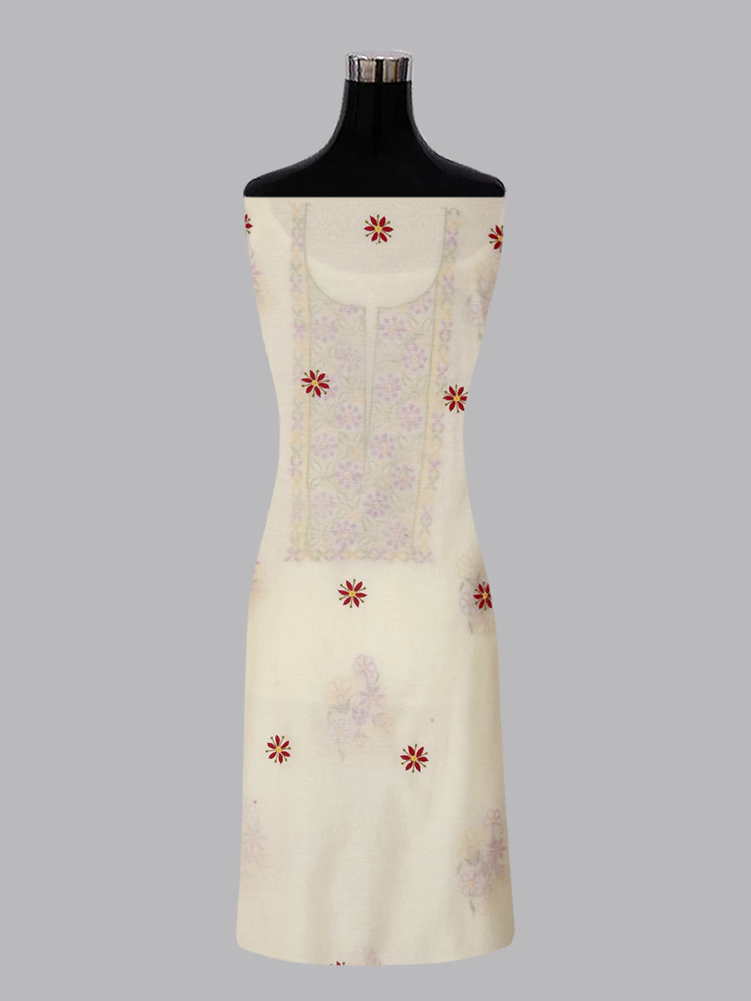 Ada Hand Embroidered Cream Chanderi Lucknowi Chikankari Unstitched Kurta Dupatta Set 01A361767