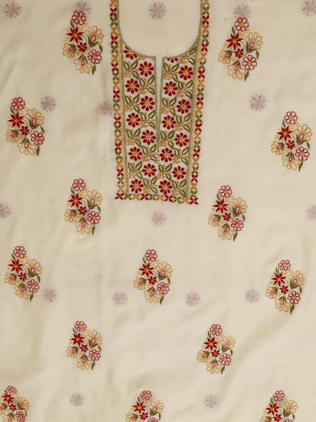 Ada Hand Embroidered Cream Chanderi Lucknowi Chikankari Unstitched Kurta Dupatta Set 01A361767