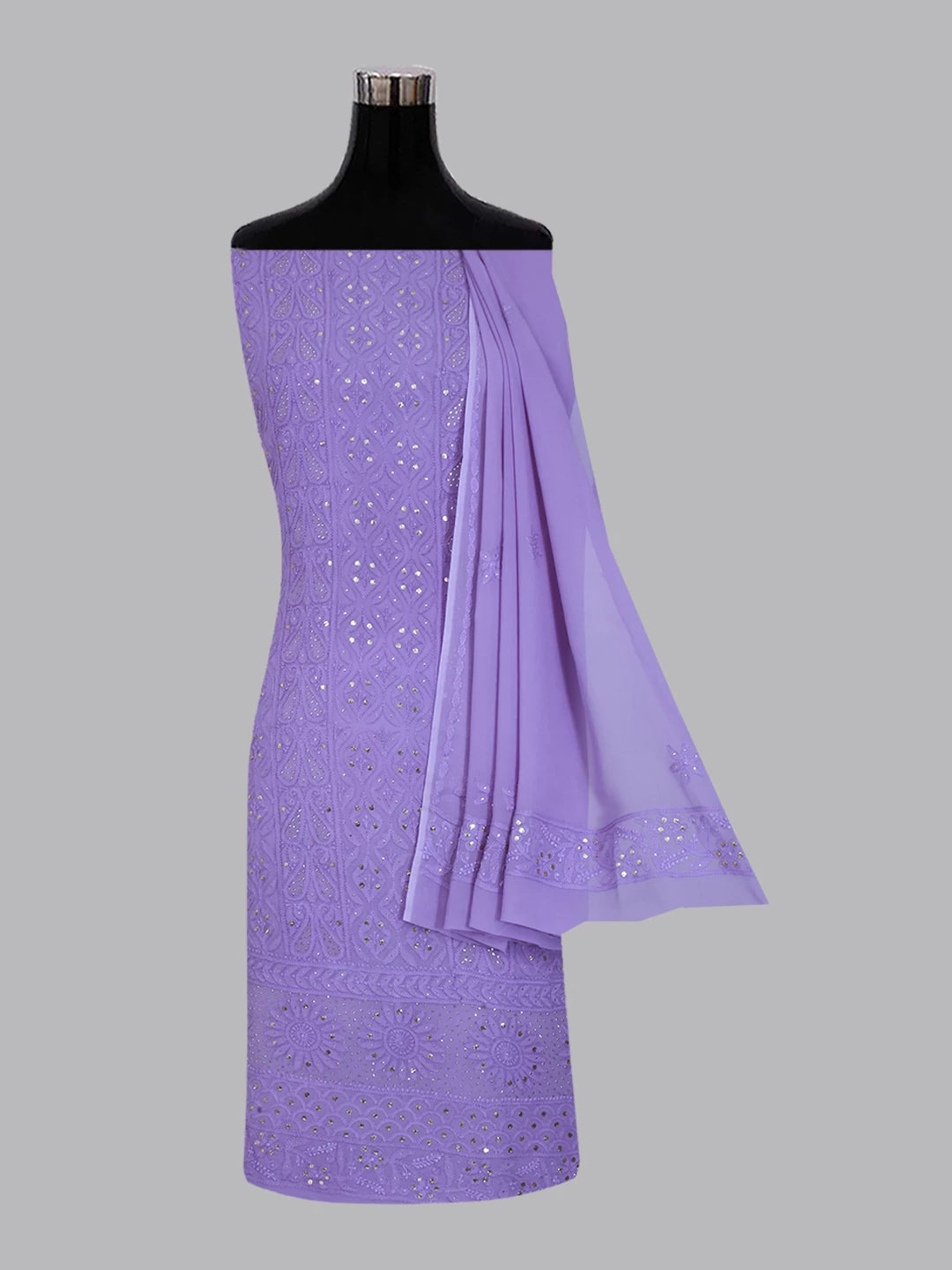 Ada Hand Embroidered Mauve Viscose Georgette Lucknowi Chikankari Unstitched Kurta Dupatta Set With Mukaish Work 01A399057