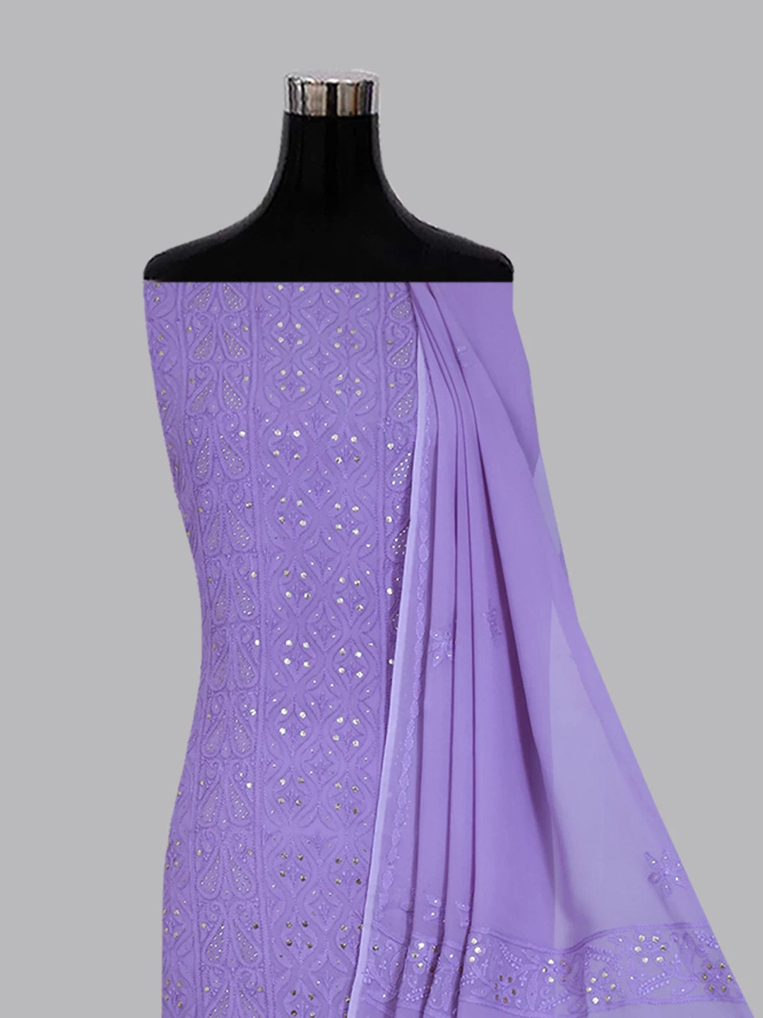 Ada Hand Embroidered Mauve Viscose Georgette Lucknowi Chikankari Unstitched Kurta Dupatta Set With Mukaish Work 01A399057
