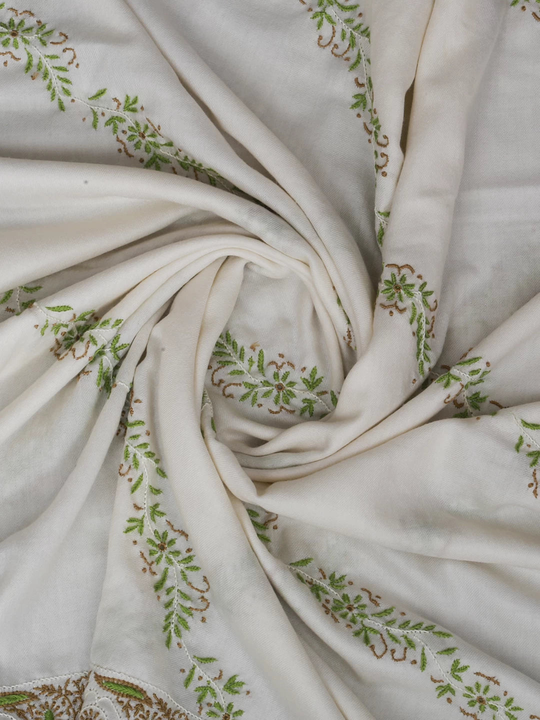 Ada Hand Embroidered Pearl White Woolen Pashmina Lucknowi Chikankari Stole 01A334915
