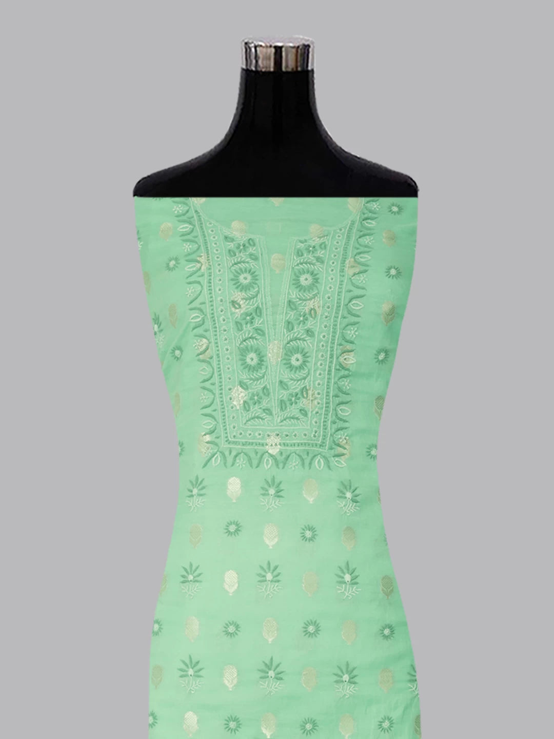 Ada Hand Embroidered Seafoam Green Chanderi Lucknowi Chikankari Unstitched Suit Piece 01A313762