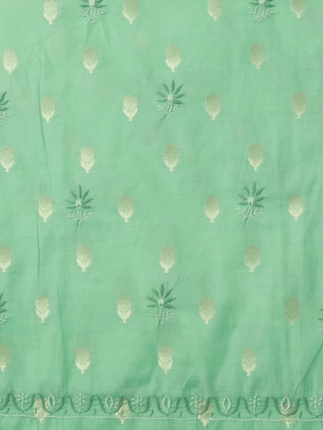 Ada Hand Embroidered Seafoam Green Chanderi Lucknowi Chikankari Unstitched Suit Piece 01A313762