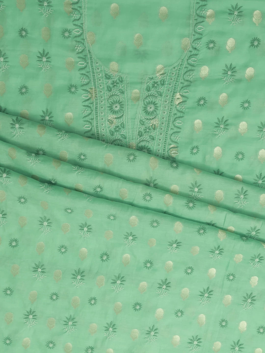Ada Hand Embroidered Seafoam Green Chanderi Lucknowi Chikankari Unstitched Suit Piece 01A313762