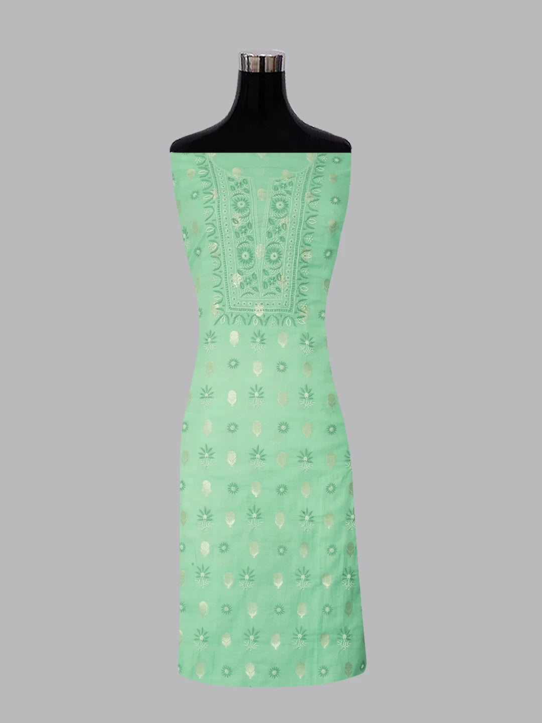 Ada Hand Embroidered Seafoam Green Chanderi Lucknowi Chikankari Unstitched Suit Piece 01A313762