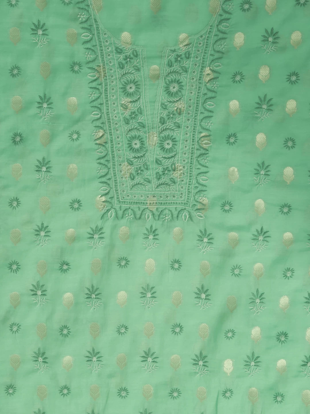 Ada Hand Embroidered Seafoam Green Chanderi Lucknowi Chikankari Unstitched Suit Piece 01A313762