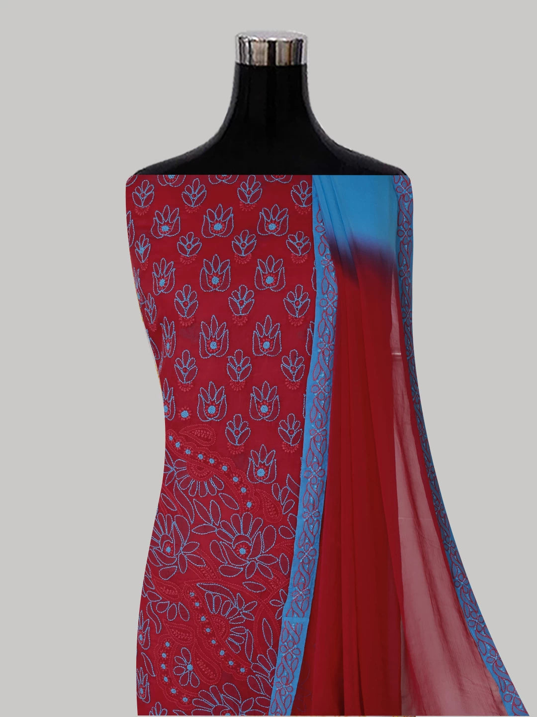 Ada Hand Embroidered Dark Pink Cotton Lucknowi Chikankari Unstitched Suit Piece 01A373573