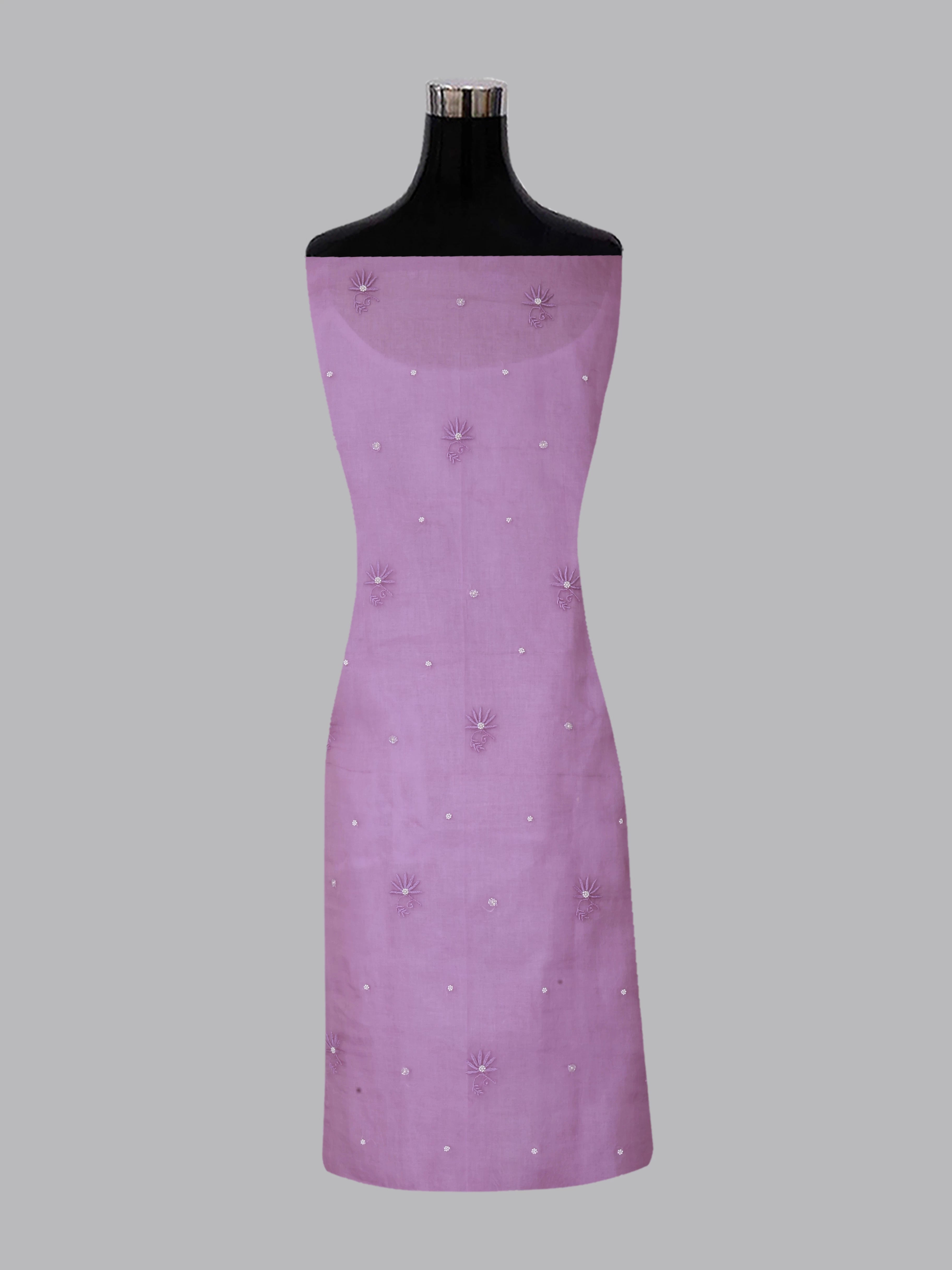 Ada Hand Embroidered Onion Pink Organza Lucknowi Chikankari Unstitched Kurta Dupatta Set With Pearl Work 01A409538