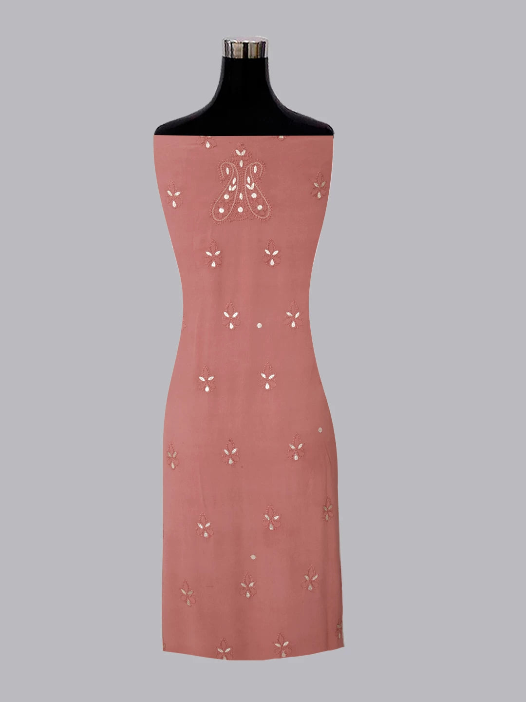 Ada Hand Embroidered Dusty Peach Viscose Georgette Lucknowi Chikankari Unstitched Kurta Dupatta Set With Gota Patti Work 01A115327