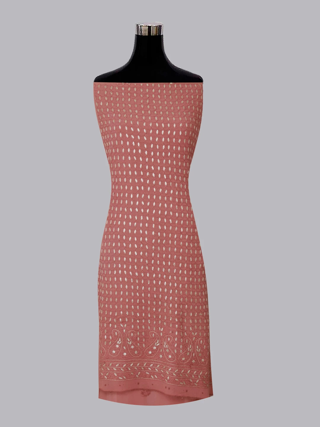 Ada Hand Embroidered Dusty Peach Viscose Georgette Lucknowi Chikankari Unstitched Kurta Dupatta Set With Gota Patti Work 01A115327