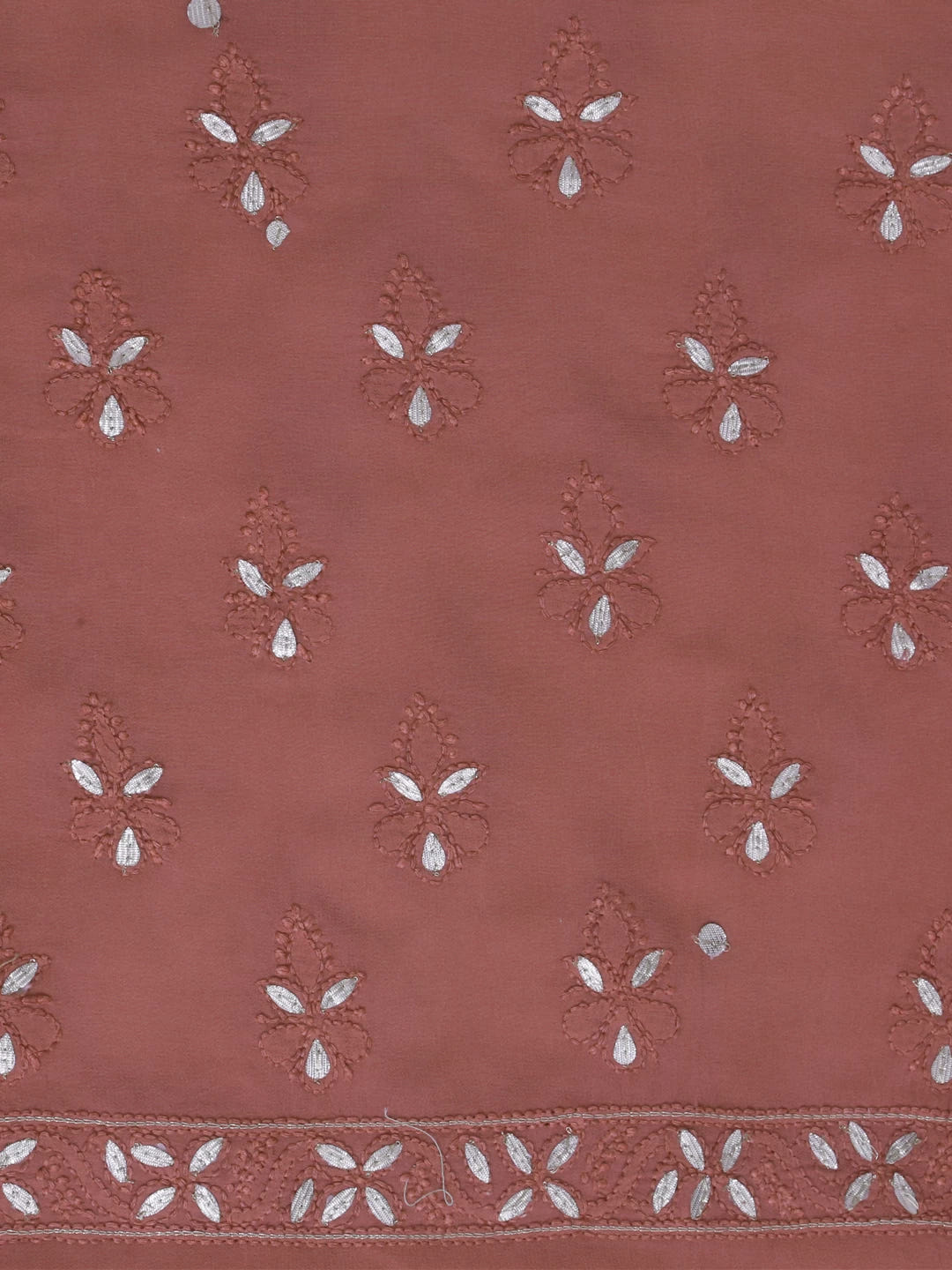 Ada Hand Embroidered Dusty Peach Viscose Georgette Lucknowi Chikankari Unstitched Kurta Dupatta Set With Gota Patti Work 01A115327