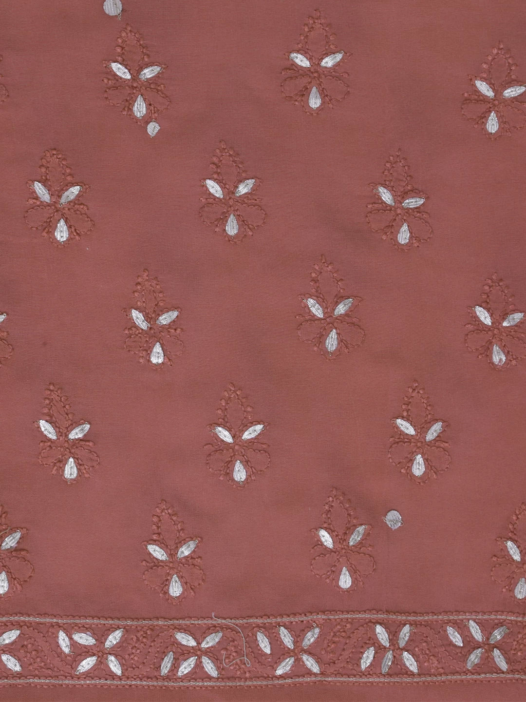 Ada Hand Embroidered Dusty Peach Viscose Georgette Lucknowi Chikankari Unstitched Kurta Dupatta Set With Gota Patti Work 01A115327