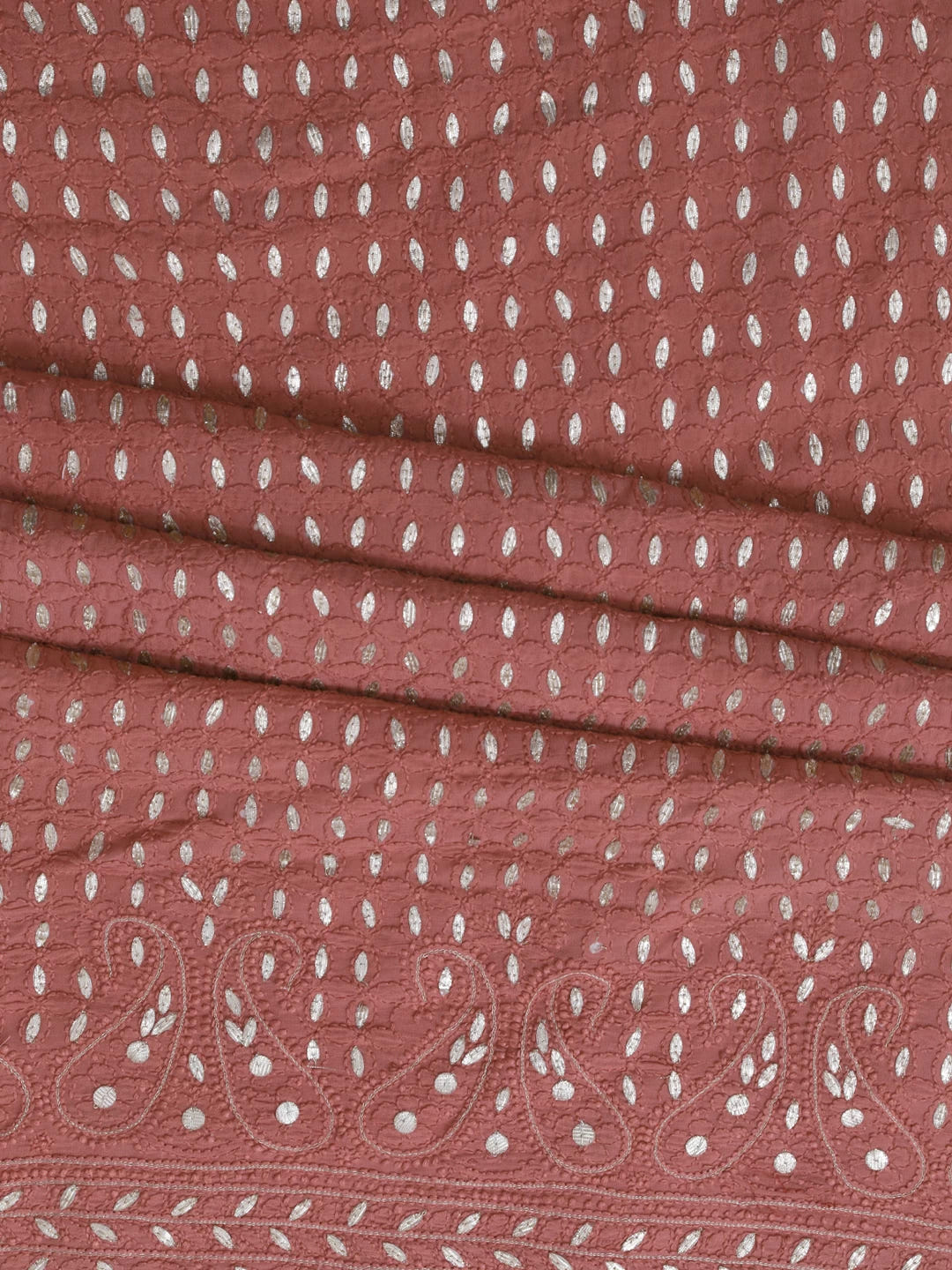 Ada Hand Embroidered Dusty Peach Viscose Georgette Lucknowi Chikankari Unstitched Kurta Dupatta Set With Gota Patti Work 01A115327