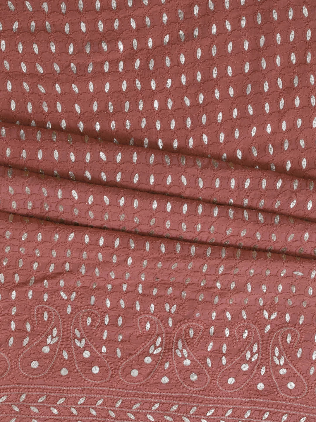 Ada Hand Embroidered Dusty Peach Viscose Georgette Lucknowi Chikankari Unstitched Kurta Dupatta Set With Gota Patti Work 01A115327