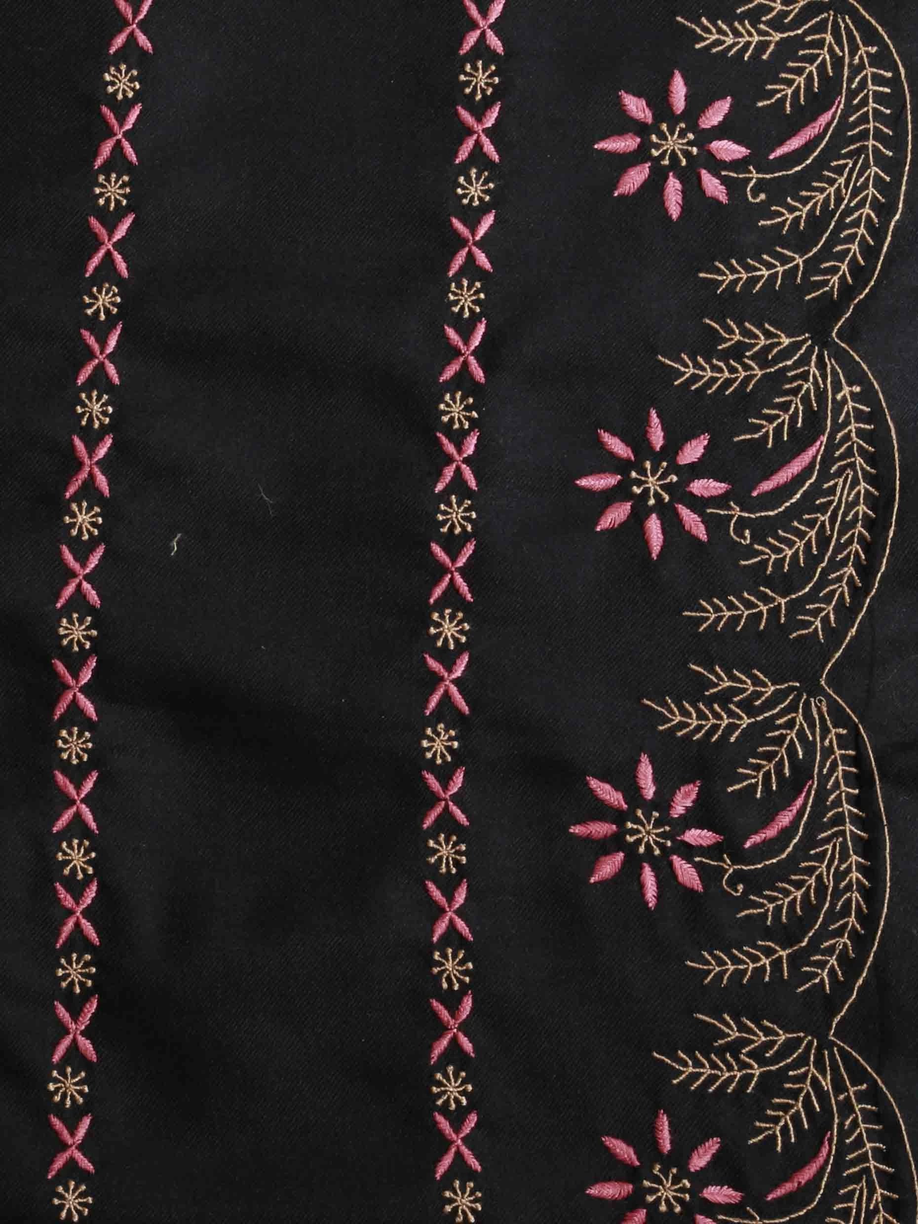 Ada Hand Embroidered Black Woolen Pashmina Lucknowi Chikankari Stole 01A334923