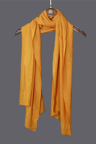 Ada Hand Embroidered Mustard Woolen Lucknowi Chikankari Stole 01A337406