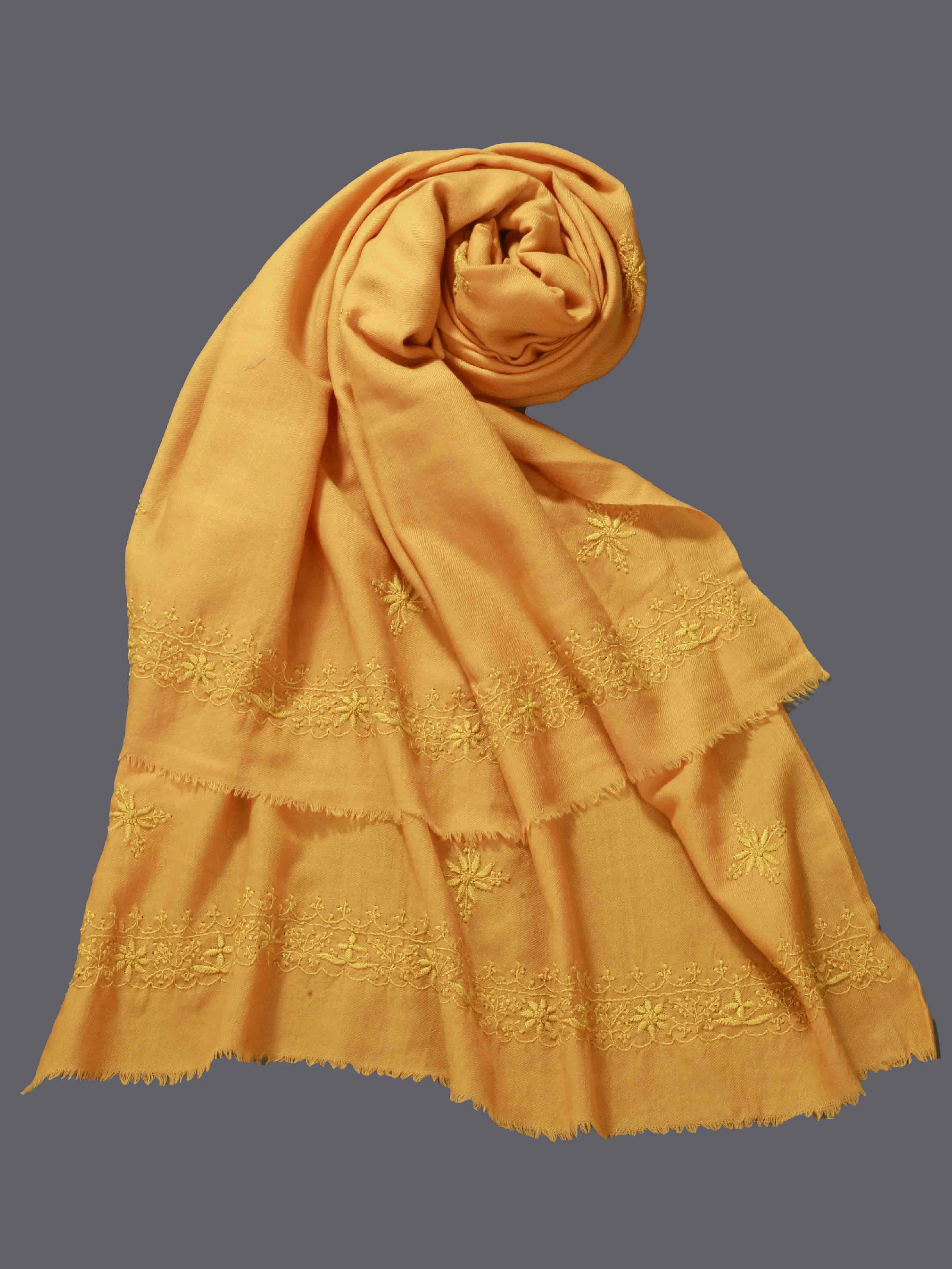 Ada Hand Embroidered Mustard Woolen Lucknowi Chikankari Stole 01A337406