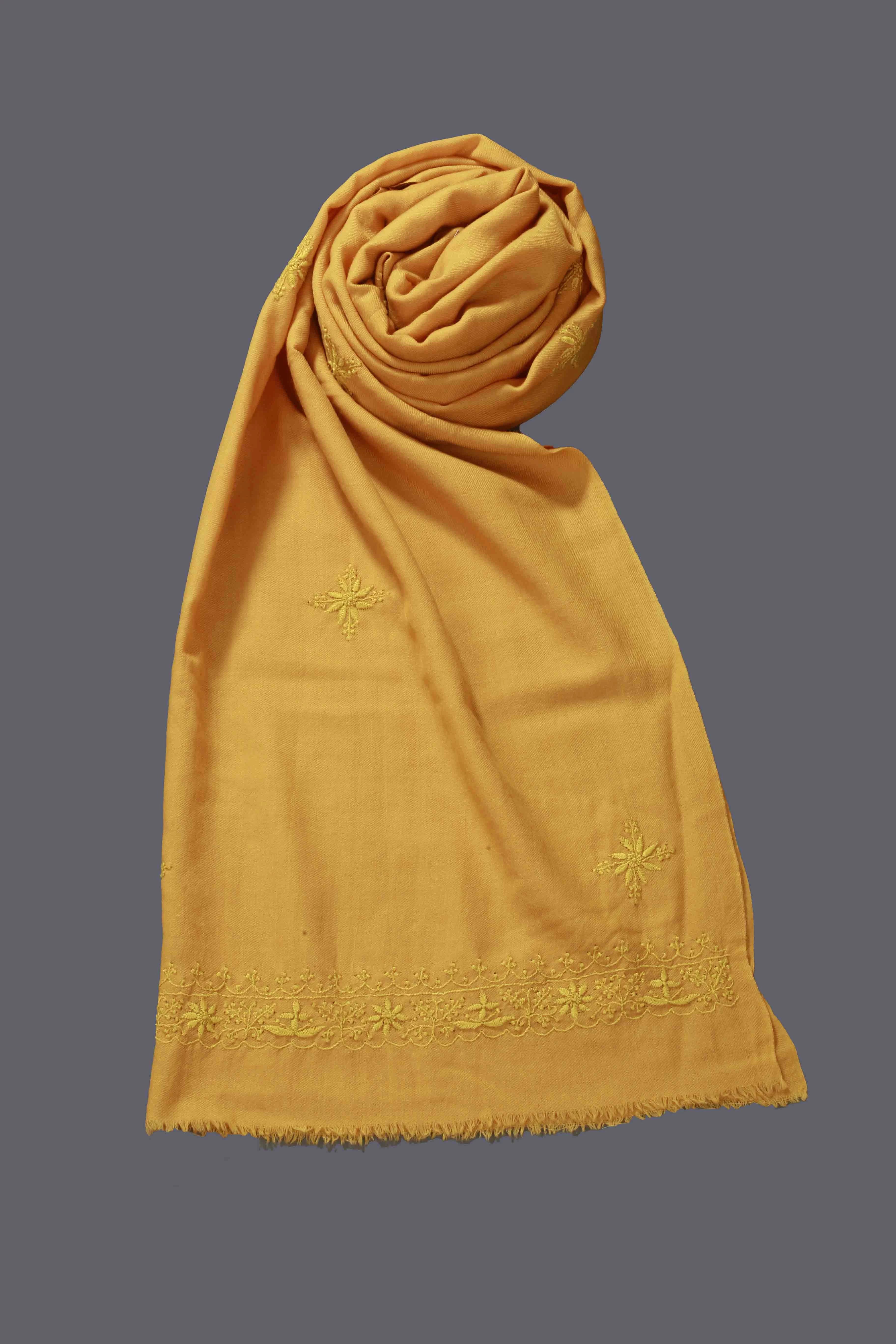 Ada Hand Embroidered Mustard Woolen Lucknowi Chikankari Stole 01A337406